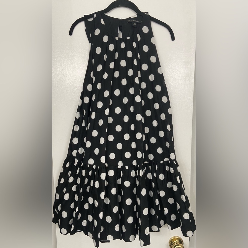 Black Halo Zuma Polka Dot Cotton Mini Dress Black & White Size Small - Picture 5 of 10